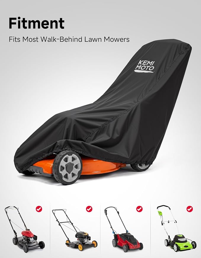 KEMIMOTO Walk Behind Lawn Mower Cover with Windproof Buckle, Lightweight & Breathable 210D Push Mower Cover, Fit for Most Push Lawnmowers, Compatible with Craftsman, Husqvarna, Greenworks, EGO, Toro