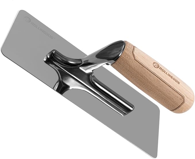 ROLLINGDOG Venetian Plaster Trowel - Mirror Polished 420 Stainless Steel Blade, Ergonomic Beech Handle for Decorative Finish and Polish(9.5inchX3.5inch)