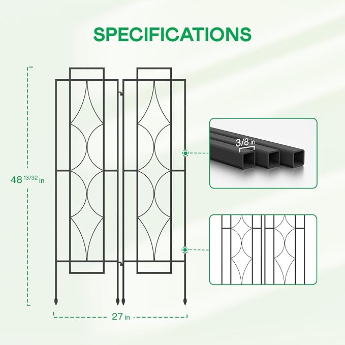 IDZO 2-Piece Diamonds Design Decoration Trellis, Metal Decorative Trellis for Climbing Plants Outdoor, Garden Trellis for Climbing Plants, Climbing Rose Trellis, 48-Inch Tall Each, Black
