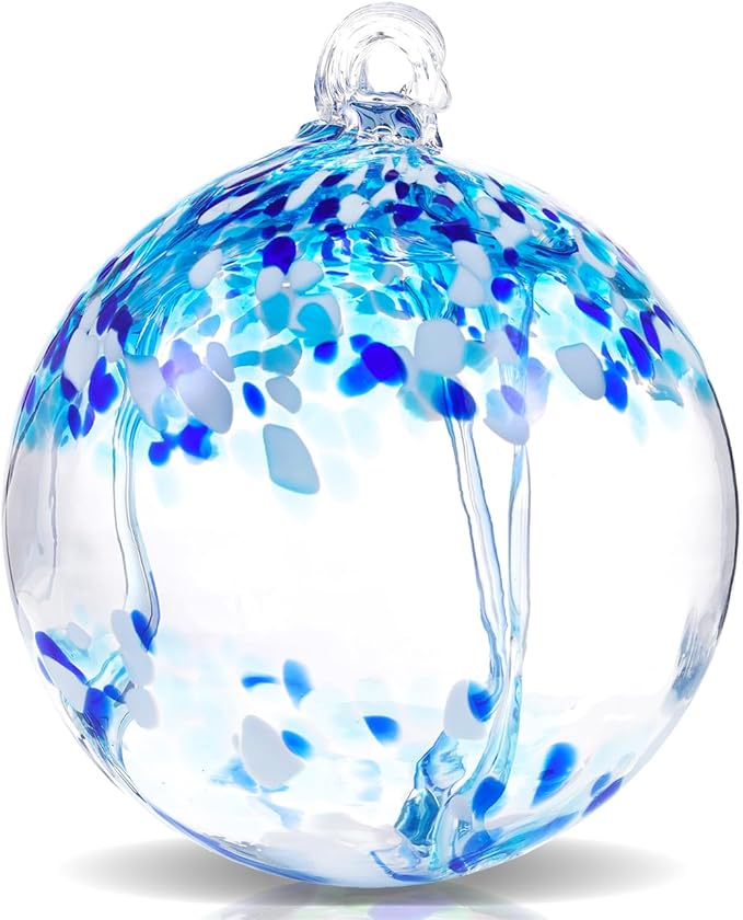 VOREEN 6" Hanging Glass Garden Gazing Ball Hand Blown Glass Witch Ball Christmas Ornament Friendship Balls for Outdoor Garden Patio Window Home Décor, Gift for Mom Wife Friend, Blue