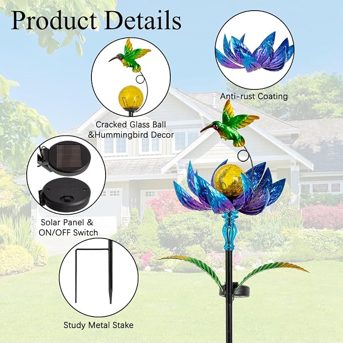 Solar Wind Spinners Outdoor, Solar Wind Spinner with LED Lights Ball, Garden Windmill for Yard, Garden, Patio, Lawn Decor (Blue)