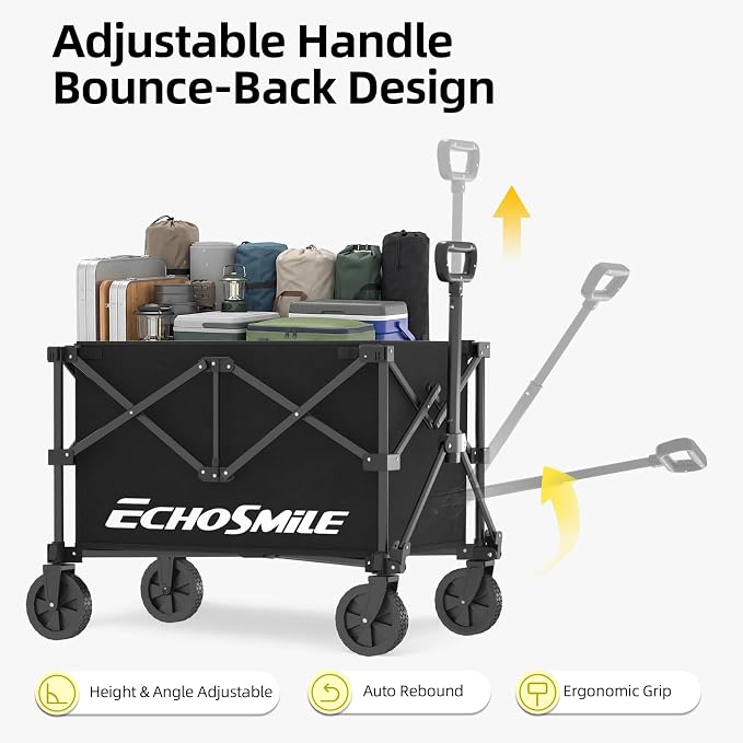 EchoSmile Lightweight Collapsible Wagon Cart, Compact Foldable Wagon for Grocery, Camping & Sports, Easy Fold Utility Wagon,Black