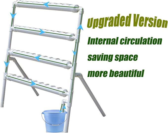 INTBUYING PVC Hydroponics Growing System, 36 Sites 4 Pipes Grow Kit for Leafy Vegetables, 4 Layers Vertical Hydroponic Kit with with 110V Pump, Inner Set Hose, Basket, Planting Sponges