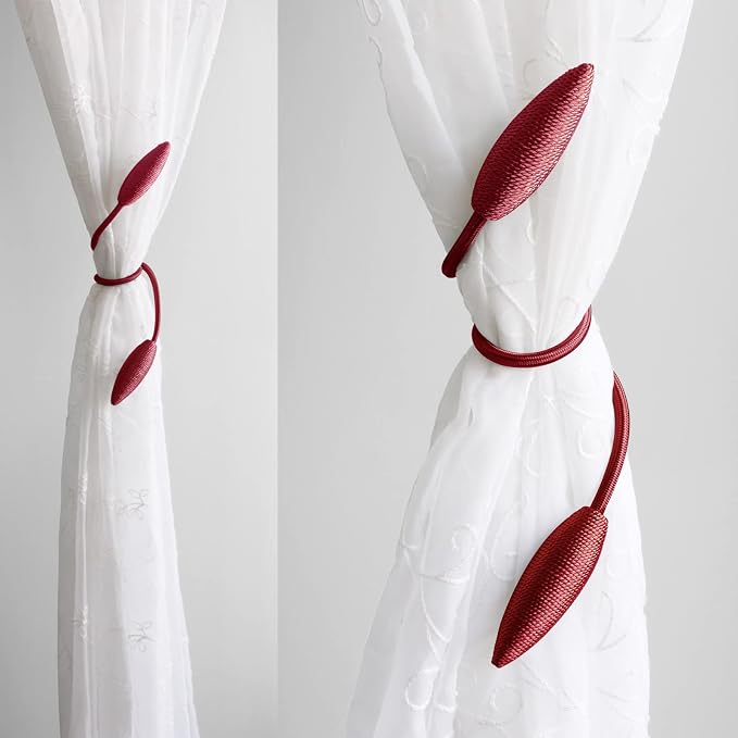 Valea Home 2 Pieces Christmas Curtain Tiebacks Clips Creative Window Drape Twist Tie Backs European Style Custom Made Curtain Holders Decorative Draperies Holdbacks, Burgundy