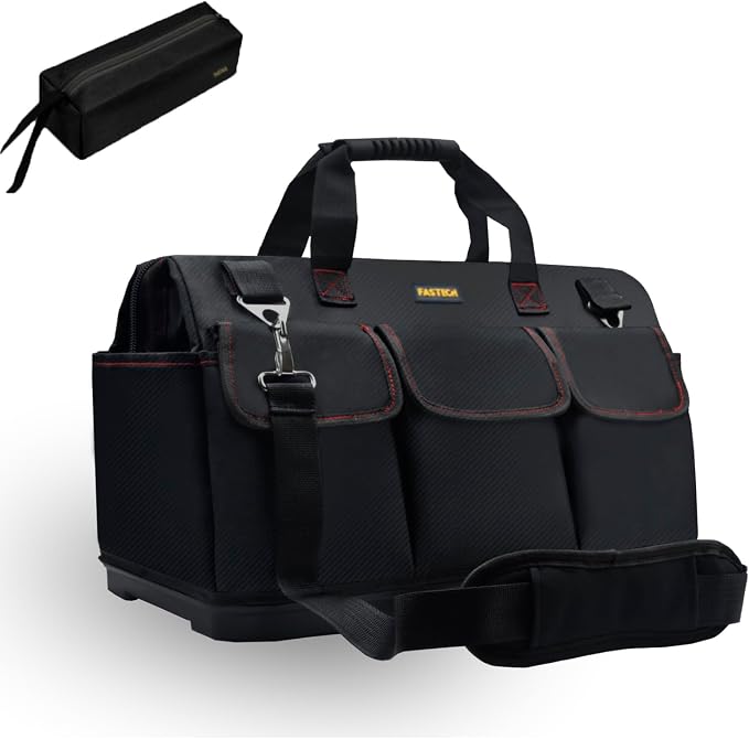 FASTECH 22-inch Heavy Duty Bottom Tools Bag With Wide Mouth For Tool Storage, Carrier and Organizer, Tool Bag For Men, Wide Mouth Tote Bag With Inside Pockets (22Inch)
