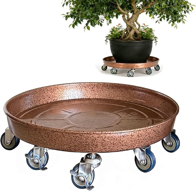 SIAMO 18" Heavy Duty Plant Caddy (470lbs Capacity)-Lockable Non-Scratch Swivel Casters Rolling Plant Stand Dolly Saucer for Large Ceramic Planters Concrete Pots& Heavy Trees Copper,1-Pack