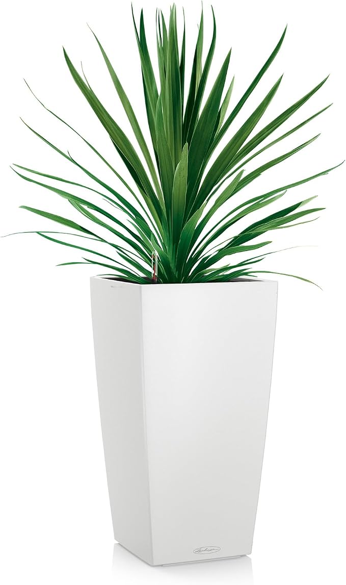 Lechuza CUBICO Color 22 White, Self-Watering Tall Planter, H16.1 L8.7 W8.7 in