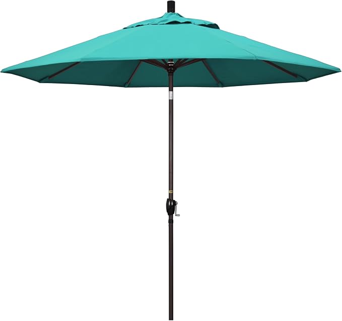 California Umbrella 9' Round Aluminum Market Umbrella, Crank Lift, Push Button Tilt, Bronze Pole