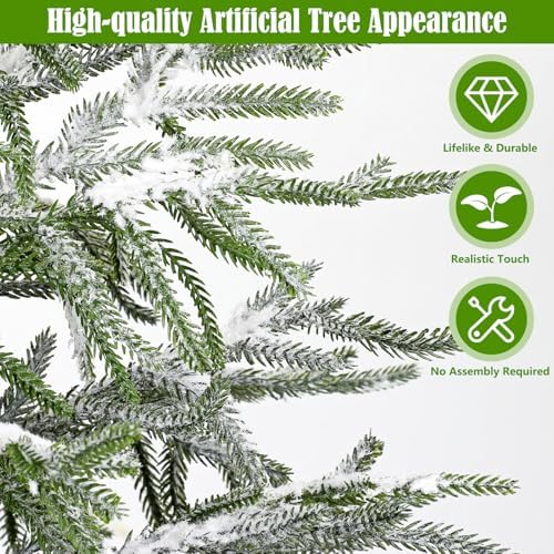 3FT Snow Flocked Artificial Norfolk Pine Tree in Pot, Real Touch Artificial Topiary Tree Small Faux Tabletop Christmas Tree for Front Porch Kitchen Home Indoor Outdoor Decor - Image 4
