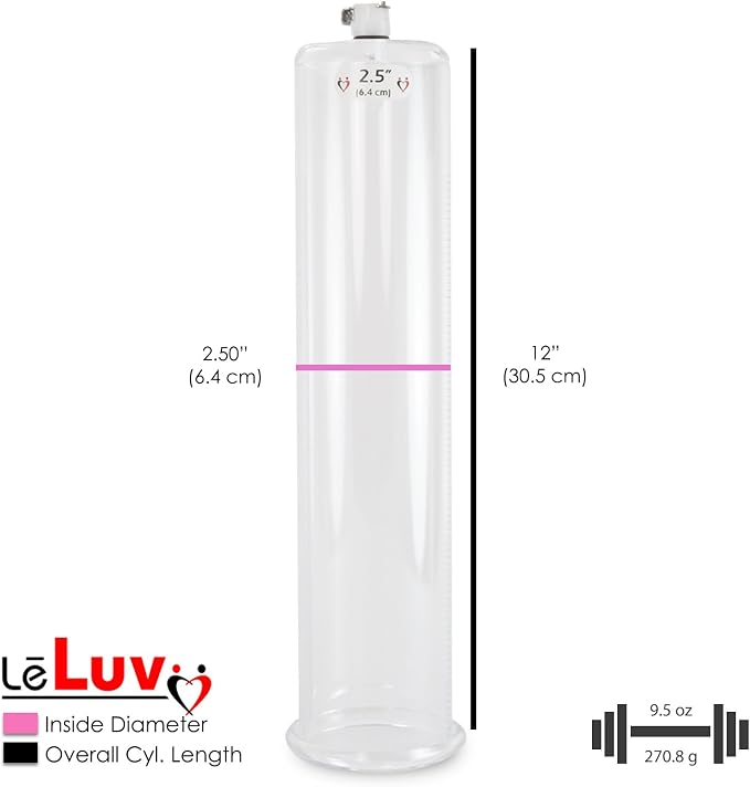 LeLuv Vibrating Penis Pump Maxi Red Handle + Protected Gauge - Bundle with Clear Hose - 12 inch Length x 2.50 inch Diameter Cylinder