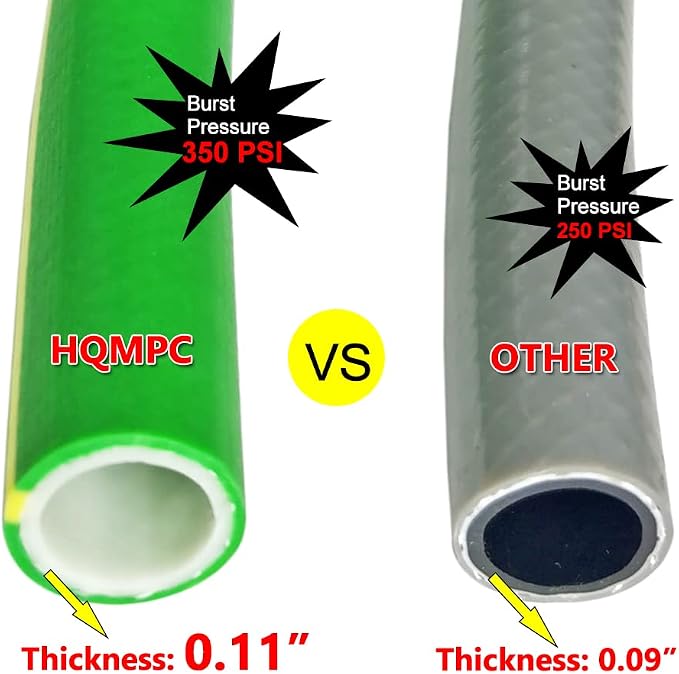 HQMPC Garden Hose Garden Water Hose 50 ft Non Kinking Heavy Water Hose with Brass Hose Fittings (5/8"IDx50'(50 FEET) With 1 Pcs 10 Patterns Hose Nozzle Spray Nozzle