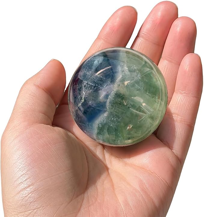 1.6-2 inch Natural Fluorite Crystal Ball with Stand, Hand Polished Colorful Fluorite Sphere, Reiki Healing Gemstone Ball, Home Desktop Decor Ornament, Spiritual Craft Gift