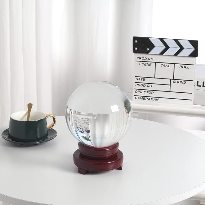 LONGWIN 150mm (5.9 inch) Divination Crystal Ball Decorative Glass Balls Globe Sphere Free Wooden Stand
