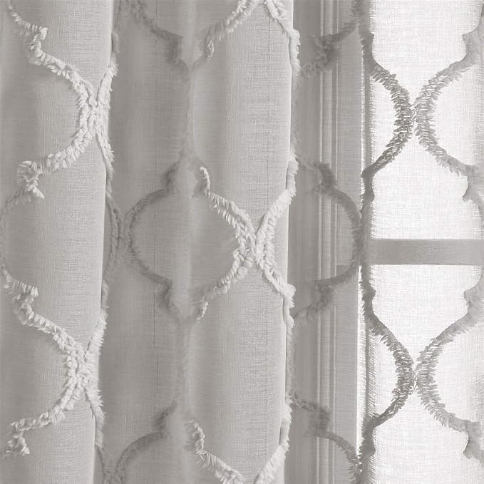 Lush Decor Gray Avon Trellis Grommet Sheer Window Curtain Panel Pair (84" x 38")
