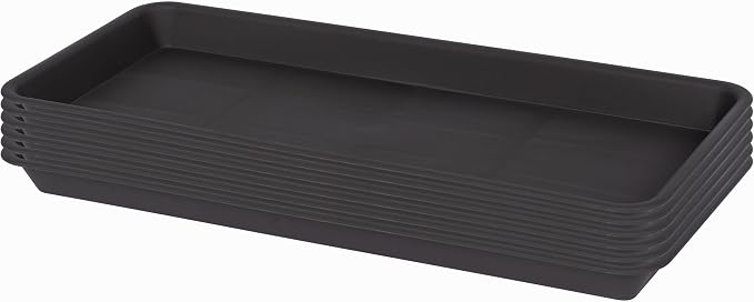 VUWEZ 6 Pack Plastic Plant Saucer, Rectangular, Indoors Outdoor, Drip Tray for Flower Pot, Windowsill (6.5 X 13 Inch, Brown)