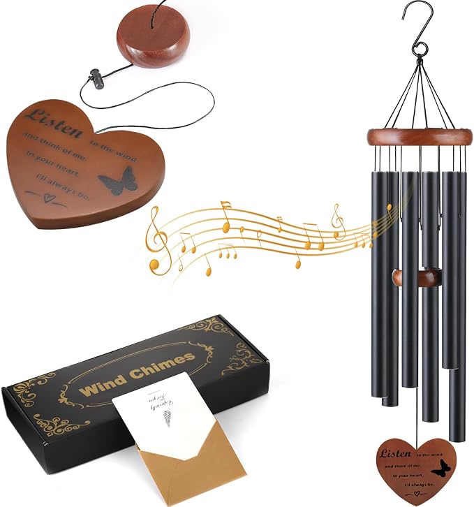 Personalized Memorial Wind Chimes for Loss of Mother or Father – Sympathy Bereavement Gift for Loved One – Unique Outdoor Wind Chimes, Black