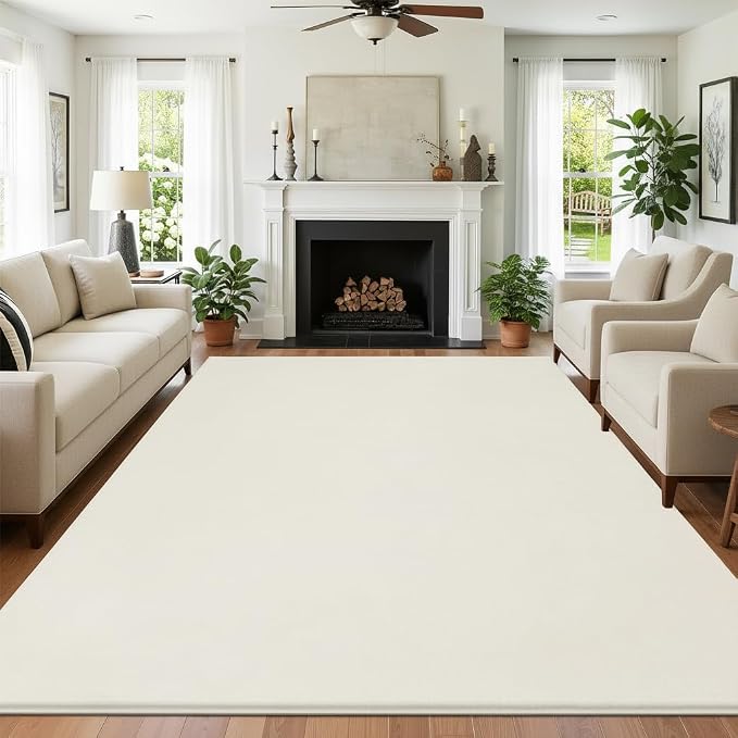 SHACOS Ultra Soft 6x9 Faux Rabbit Fur Area Rugs for Living Room, Non Slip Washable Plain Solid Color Rugs Fluffy Cozy Floor Mats Modern Carpet for Bedroom Dining Room Kids Room Dorm, Cream