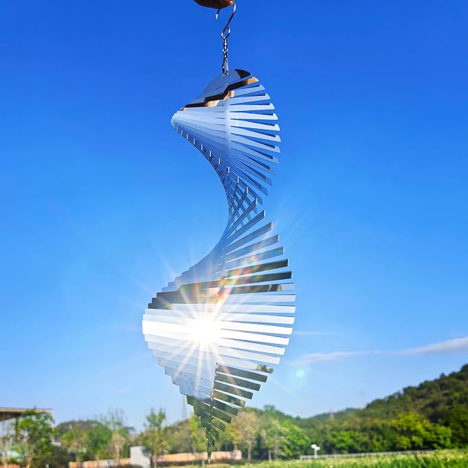 2pcs Bird Scare Devices to Keep Woodpeckers, Pigeons Away from Your House, Patio, Orchards,15.8"x 5.9" High Reflective 304Mirror Stainless Steel Wind Spinners Outdoor Garden Decor