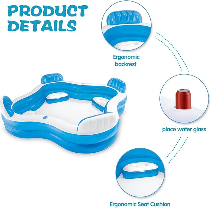 56475EP Swim Center Family Lounge Inflatable Pool 90" X 90" X 26"