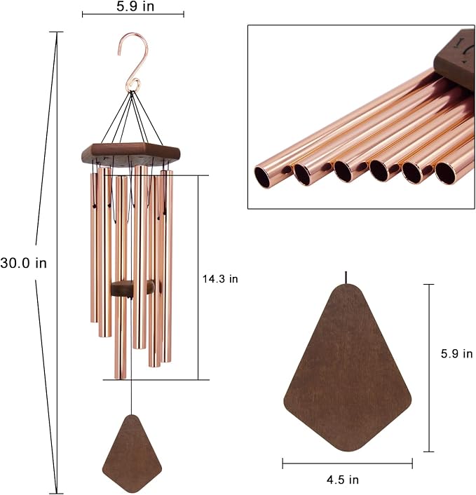 Memorial Wind Chimes for Outside, Wind Chime Outdoor Deep Tone, Sympathy Wind-Chime Personalized with 6 Tuned Tubes, Elegant Chime for Garden Patio Balcony and Home Gold
