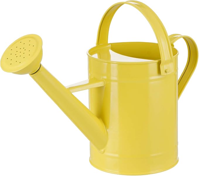 DUSVALLY Yellow Metal Watering Can for Indoor and Outdoor Plants, 55oz Decorative Garden Watering Can with Removable Sprinkler Spout, Small Farmhouse Plant Waterer for Houseplants, Patio, Flowers