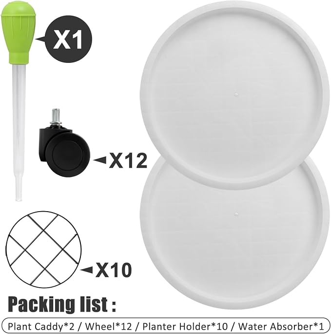 2Pack 17.2'' Large Plant Stand with Wheels, Plant Stand Dolly for Heavy Planter,Wheeled Planter Saucer Tray,Rolling plant stand,Heavy-Duty Plant Caddy with Casters for Indoor and Outdoor(White)