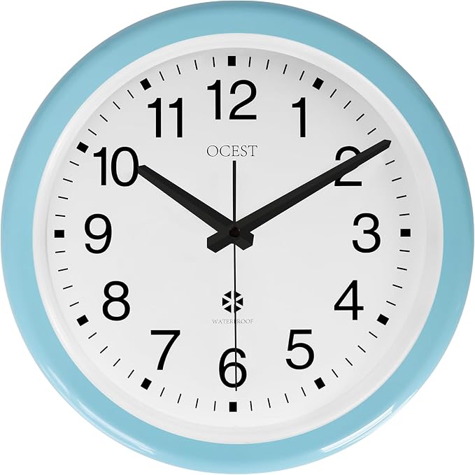 OCEST 12 Inch Sealed Indoor Outdoor Clock Waterproof, Silent Battery Operated Wall Clocks Decor for Patio Pool Porch Garden (Blue)
