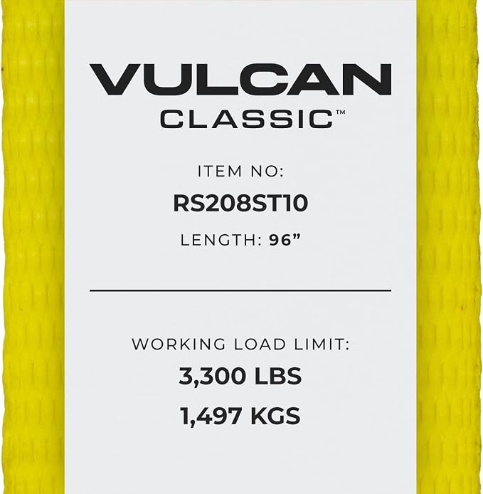 VULCAN Car Tie Down with Twisted Snap Hooks - 2 Inch x 96 Inch - 2 Pack - Classic Yellow - 3,300 Pound Safe Working Load