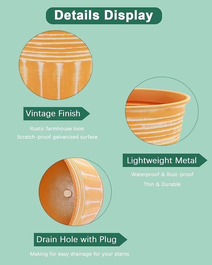 vensovo 7 Inch Galvanized Bucket Planter - 6 Pack Metal Flower Pots with Drainage Holes & Plugs, Rustic Orange Tin Pots for Indoor Herbs, Outdoor Succulents, Farmhouse Home Garden Decor