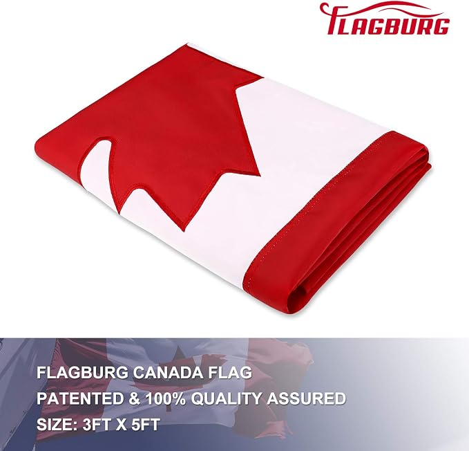 Canada Flag 3x5 FT, Canadian Flags Durable Embroidered Maple Leaf with Vivid Color, Triple Stitching, Canvas Header and Brass Grommets for All-Weather Outdoor Display