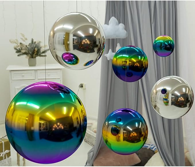 15 inch Diameter Gazing Ball,Rainbow Stainless Steel Polished Reflective Smooth Garden Sphere Globe Mirror,Colorful and Shiny Addition to Any Garden or Home