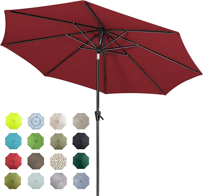 Tempera Patio Market Outdoor Table Umbrella with Auto Tilt and Crank, Large Sun Umbrella with Sturdy Pole & Fade Resistant Canopy, Easy to Set