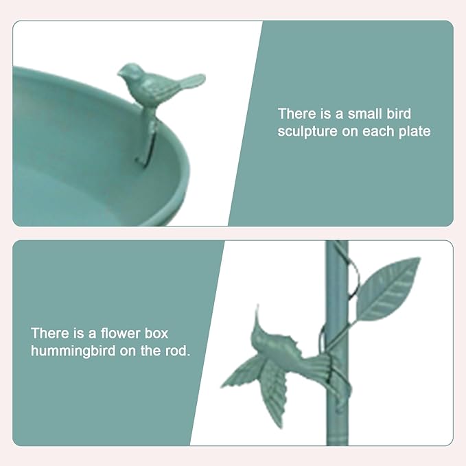Bird Bath for Outside 38.5 Inch Green Freestanding Garden Birdbath | Metal bird bath with floral scroll 5-Pronged Base Deep large bowl for birds drinking & bathing Yard patio landscape decor