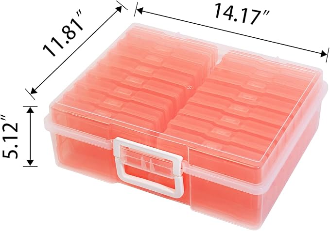 4" x 6" Photo Storage Case with Handle, 16 Inner Photo Organizer Keeper, Extra Large Storage Picture Boxes, Seed Storage, Transparent Craft Keeper (Orange)