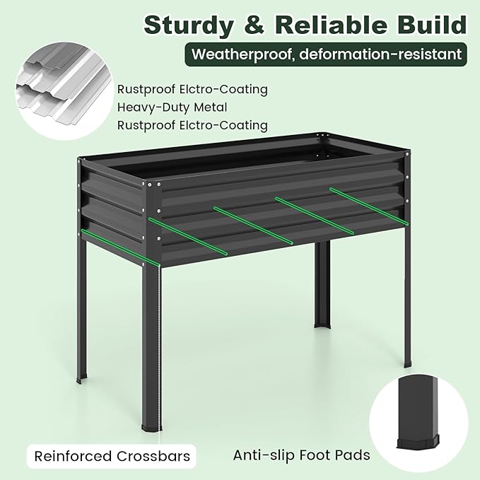 Giantex Raised Garden Bed with Legs & Greenhouse Cover, 44x22x60 Elevated Metal Planter Box with Roll-up Door, Outdoor Mini Greenhouse for Vegetable Flower Herb Patio Balcony (Black,1)