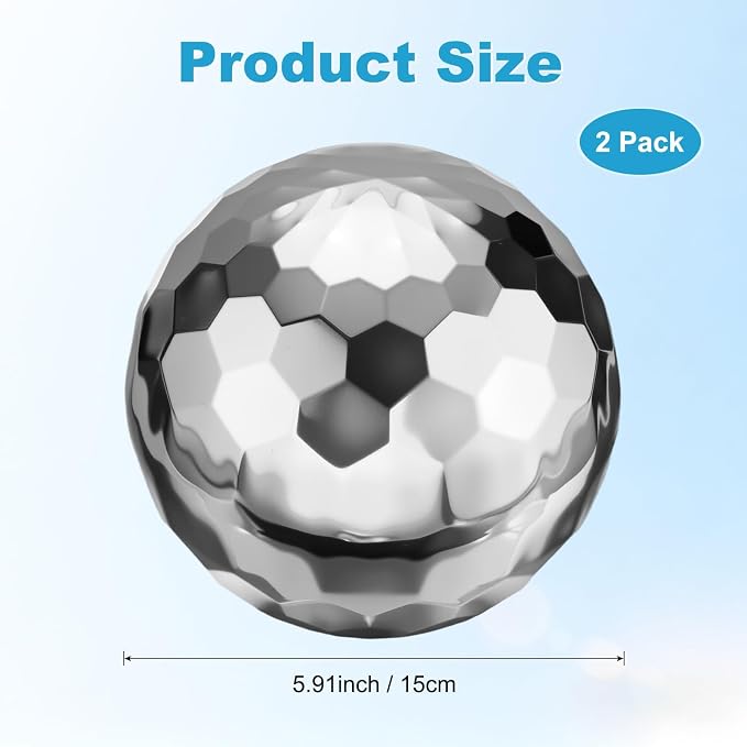 M METERXITY 2-Pack Garden Gazing Globes Ball Sculptures Diamond 6 Inch 304 Stainless Steel Hollow Mirror Reflective Floating Ball for Garden/Pond/Home/Yard Outdoor Decoration [Silver]