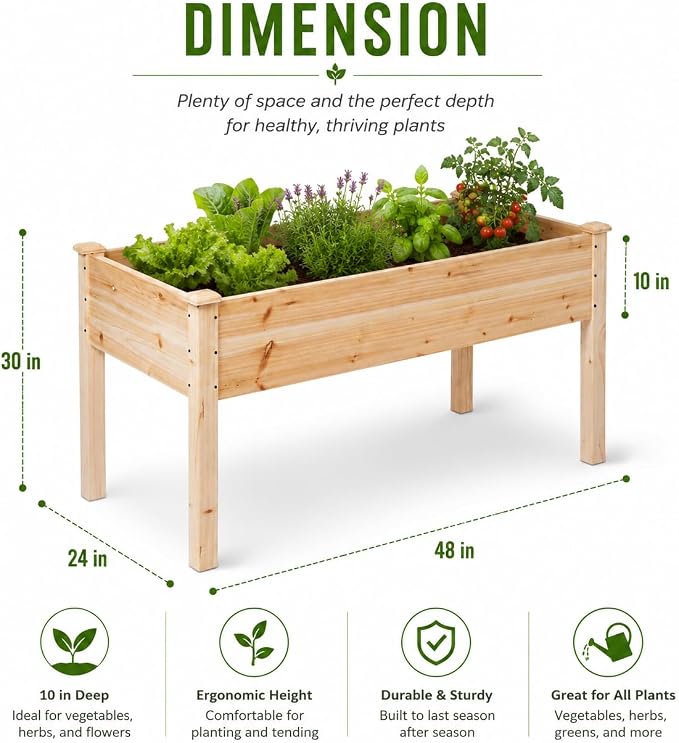 Backyard Expressions Wooden Raised Garden Bed | 48" x 24" x 30" Elevated Planter Box with Included Bed Liner | Outdoor Vegetable, Flower, and Herb Gardening