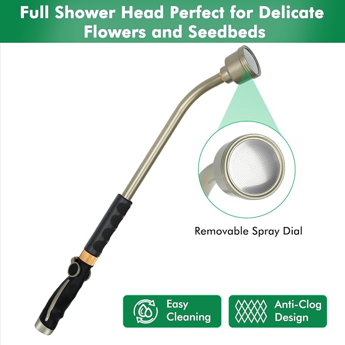 RESTMO Long Watering Wand, 24 Inches Gentle Soft Full Shower Sprayer Wand with Thumb Flow Control, Heavy Duty Metal Hose Wand for Hanging Baskets, Shrubs, Plants, Flowers, Garden and Lawn