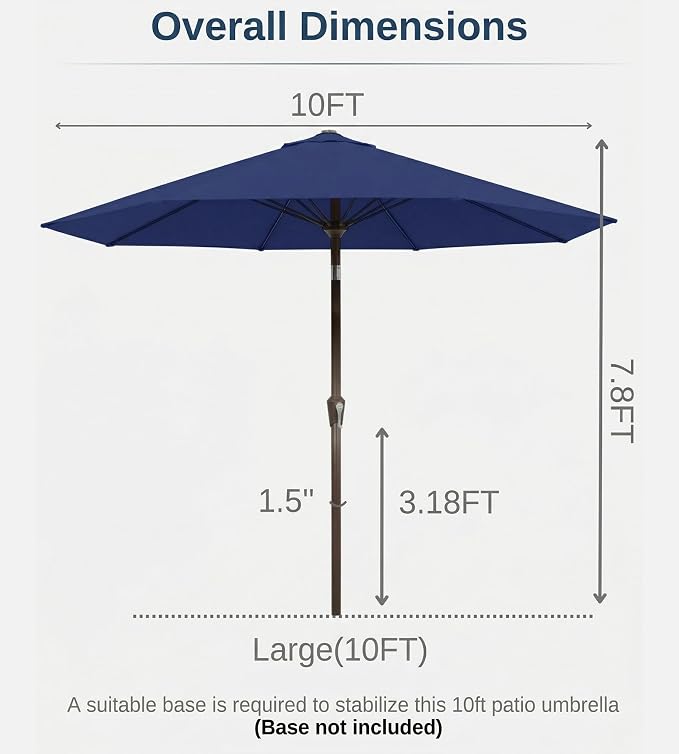 10FT Patio Umbrella, Outdoor Umbrella with Push Button Tilt and Crank, 8 Sturdy Ribs, UV Protection & Waterproof Market Umbrella for Pool, Backyard, Beach,Deck