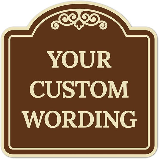 Custom Decorative Sign, Personalized Metal Sign for Business, Driveway, Home, Airbnb, Office Door Plaque, Brown Background Sign, 12x12 Inches, ACM, Fade Resistant, Made in USA by Sigo Signs