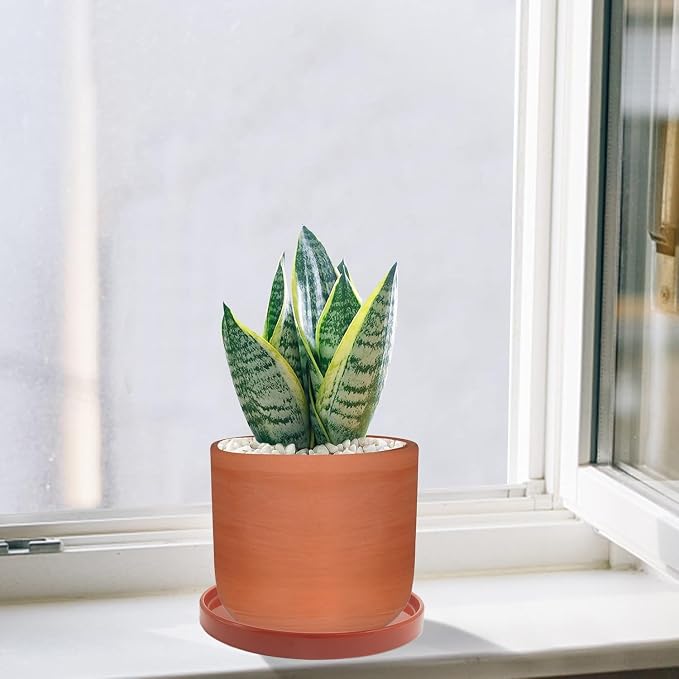 Yukfona Ceramic Plant Saucer Tray 2 Pcs 8 Inch Red Terracotta, 8.5"OD x8.15"ID x1"Deep| Fits flower pots Bottom≤ 8.15", Heavy Duty Glazed Round Planter Drip with Catch Basin for Indoor Outdoor Plants | Ceramic Glazed