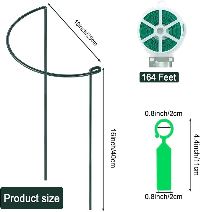 12 Pack Plant Support Stakes, Metal Peonies Cages and Supports, Peony Cage, Plant Support Ring, Garden Plant Support for Ourdoor Plants, Rose, Peony,Tomato, Hydrangea Vine Plant 10" W x 16" H
