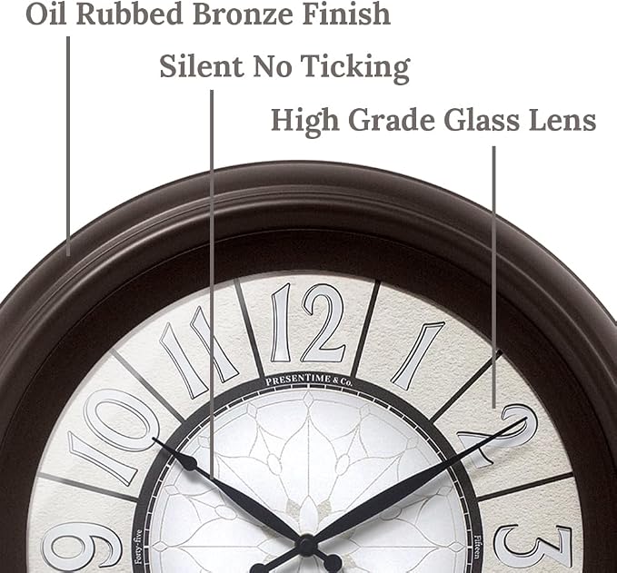 Presentime & Co. 18" Luminous Large Wall Clock, Oil Rubbed Bronze Finish, Night Light, Lighted Clock with Smart Sensor to Turn on/Off Lights. Wall Décor for Living Room, Dining Room, Kitchen.