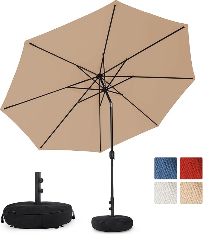Sundale Outdoor Olefin 5-Year-Non-Fading Patio Umbrella with Sand Bag Base, Outdoor Umbrella with Tilt and Crank, Red