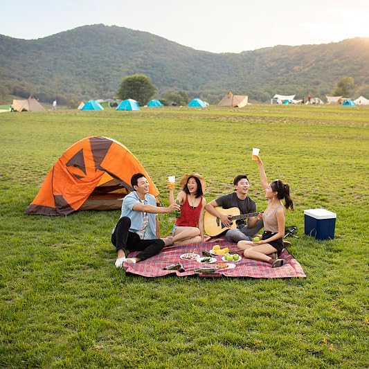 Wind Tour Waterproof Picnic Blanket with Carry Strap - Foldable Sandproof Outdoor Mat for Camping, Beach, Park - 59" x 71",Red (Two Mat Set)