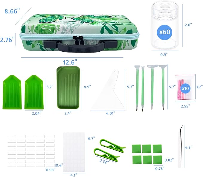 60 Slot Diamond Painting Storage Containers | Green 60-slot storage box with tools & accessories for diamond art