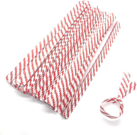 Weststone 2000pcs Plastic/Paper Coated Red Stripe 7" x 1/4"(6mm) Twist Ties - Won't Rip or Pull Off