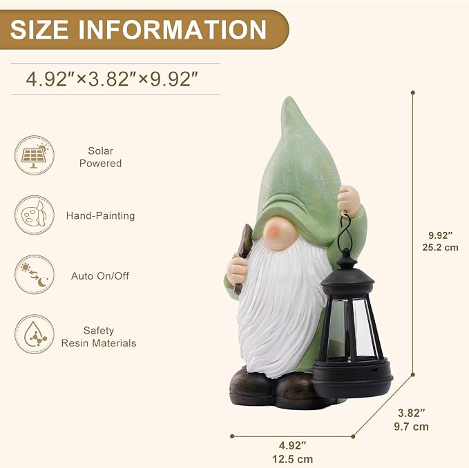 Gnome Statue with Solar Lantern - 4.92L x 9.92H | Garden Figurines for Home and Garden Decor, Gnome Decorations Gift Ideas, Gifts for Women Mom