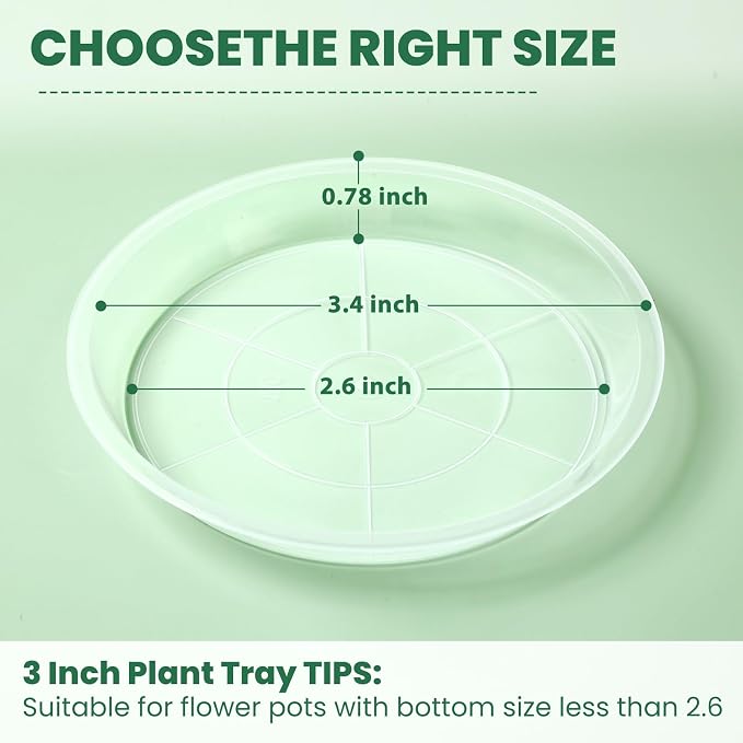 5 Pack 3 Inch Clear Plastic Plant Saucers for Indoors, Durable Plant Trays for Pots and Plant Water Catcher Tray with No Holes, Reusable Plastic Trays for Plants (3''-5Pack)