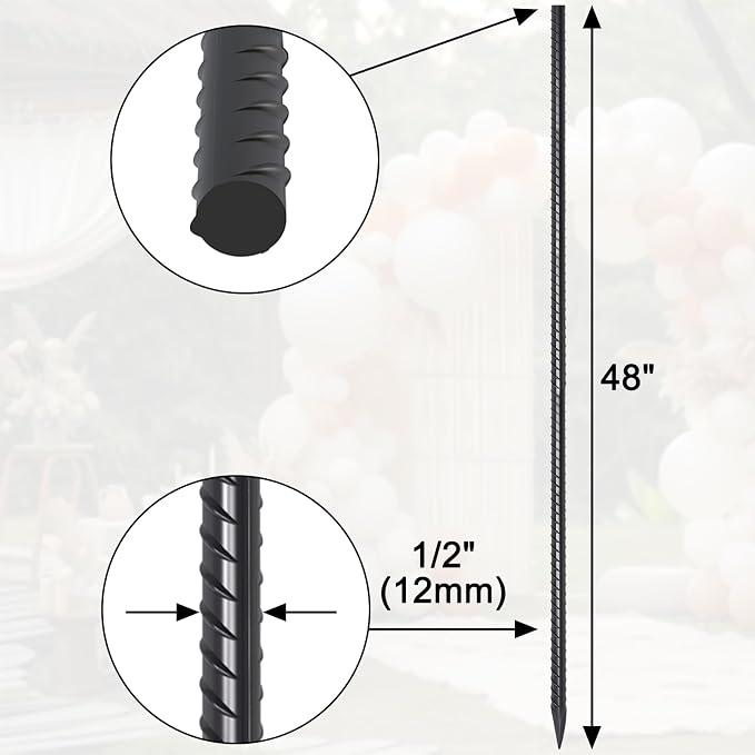 1/2 Inch Diameter Rebar Stakes 48 Inch 8-Pack Concrete Form Stakes | Straight Ground Anchors Metal Spikes for Landscaping, Securing Fence, Garden Plants Support, Survey Markers & Securing Trees